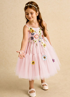 Azazie Osea Blumenmädchenkleider Ballkleid Plissee Tüll Kleid Zartrosa image1