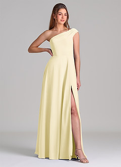 Azazie Melanie Brudtärnklänningar Klä av A-Linje i Chiffong Av axeln Citronsorbet image4