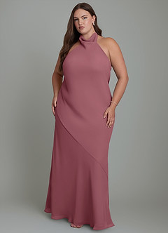 Azazie Velli Abiti da Damigella Abito Sirena in Chiffon Collo alto Rosa Del Deserto image8