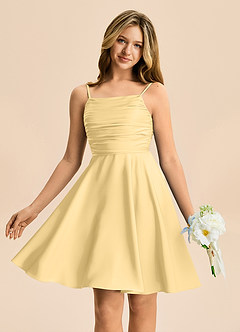 Azazie Miko Junior Butter A-Line Pleated Stretch Satin Dress image1