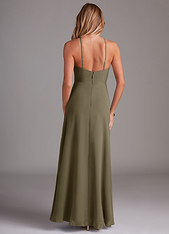 Azazie Bailey Vestidos de damas de honor Vestido de Verde Sauce de Gasa de Corte en A con Halter Abertura lateral image2