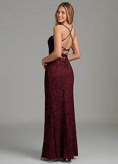 Azazie Ola Bridesmaid Dresses Cabernet Mermaid Corset Floral Burnout Dress image2