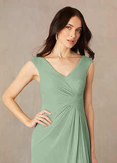 Azazie Sally Kleider für die Brautmutter A-Linie V-Hals Gefaltet Chiffon Kleid Matcha image3