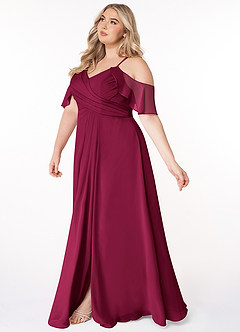 Azazie Dakota Brautjungfernkleider A-Linie V-Hals Gefaltet Chiffon Kleid Burgunderrot image2