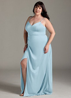 Azazie Marchella Bridesmaid Dresses Sky Blue A-Line Corset Stretch Satin Dress image10