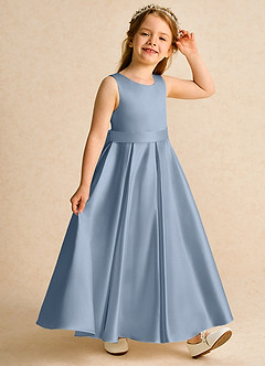 Azazie Cherry Flower Girl Dresses Dusty Blue Dusty Blue Ball-Gown Pleated Matte Satin Dress image5