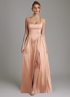 Azazie Francis Bridesmaid Dresses Rose Gold A-Line Corset Stretch Satin Dress image1