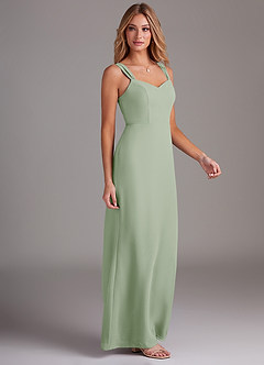 Azazie Denice Bridesmaid Dresses Dusty Sage Sheath Pleated Chiffon Dress image5