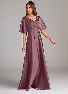 Azazie Pamela Robes de demoiselle d'honneur Robe Trapèze en Satin extensible Plissé Améthyste image3