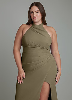 Azazie Jemma Bridesmaid Dresses Willow Green Sheath Pleated Chiffon Dress image13