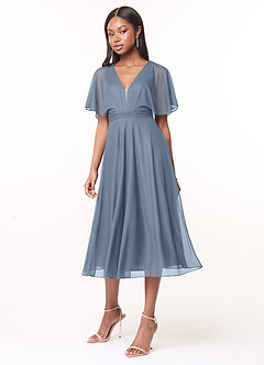Azazie Tinsley 신부 들러리 드레스 A라인 망사 티 길이 드레스 image3