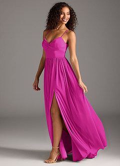 Azazie Zeya Bridesmaid Dresses Fuchsia A-Line Pleated Mesh Dress image1