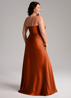 Azazie Lidia Bridesmaid Dresses Burnt Orange Mermaid Side Slit Stretch Satin Dress image6
