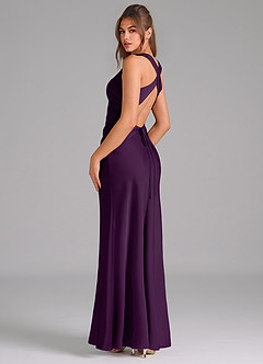 Azazie Evadne Bridesmaid Dresses Grape A-Line Pleated Stretch Satin Dress image5