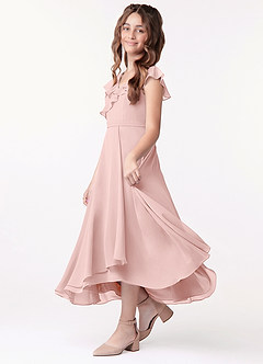 Azazie Posie Junior Powder Pink A-Line Ruched Chiffon Dress image1