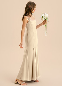 Azazie Evey Junior Abito Sirena in Chiffon Plissettato Champagne image5