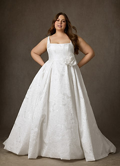Azazie Ruby Wedding Dresses Diamond White Ball-Gown with Pockets Floral Jacquard Dress image11