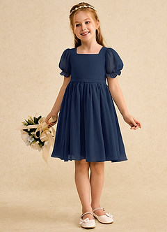 Azazie Jolie Blumenmädchenkleider A-Linie mit ärmel Chiffon Kleid Dunkelmarine image4