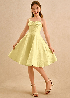 Azazie Posey Girls Formal Jurken voor bloemenmeisjes A-Lijn Jurk van Bloemenjacquard Sweetheart Halslijn Kanarie image1