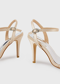 front Champagne Satin Ankle Strap High Heels