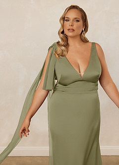 Christian Siriano Bridal for Azazie 1011 Brautjungfernkleider Meerjungfrau-Linie Schleifen Stretch-Satin Kleid Pistazie image13