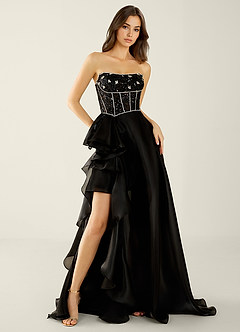Keira Black Organza Wrap Beaing Corset A-line Prom Dress image3