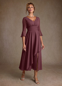 Azazie Aerynne Mother of the Bride Dresses Sangria A-Line Pleated Chiffon Dress image1