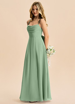 Azazie Bear Junior Jurk van Chiffon met A-Lijn Geplooid Matcha image5