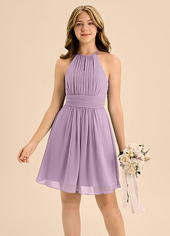 Azazie Bonnie Junior Wisteria A-Line Pleated Chiffon Dress image3