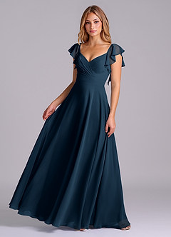 Azazie Leilani Brautjungfernkleider A-Linie Plissee Chiffon Kleid Dunkelmarine image1