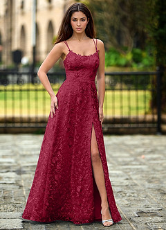 Magnolia Burgundy Sequined Lace Flowers Prom Dress image3