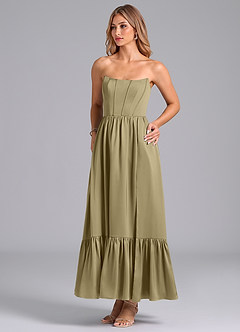 Azazie Leilana Bridesmaid Dresses Moss Green A-Line Corset Stretch Satin Dress image5