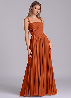 Azazie Mina Vestidos de madrinha de casamento Vestido Laranja Queimada de Chiffon de Linha A com Plissado image5