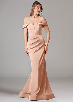 Azazie Everly Jurken voor bruidsmeisjes Converteerbaar Jurk van Stretch Satijn met Zeemeermin Off the Shoulder Rosé Goud image3
