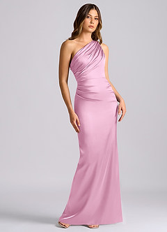 Azazie Akilah Bridesmaid Dresses Candy Pink Mermaid One Shoulder Stretch Satin Dress image1