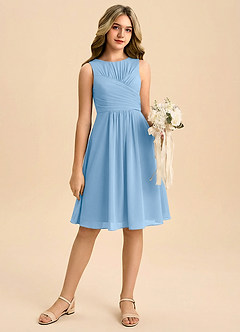 Azazie Skyla Junior Powder Blue A-Line Pleated Chiffon Dress image1