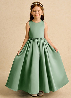 Azazie Daisies Flower Girl Dresses Matcha Ball-Gown Bow Matte Satin Dress image5