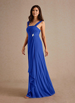Azazie Clinton vestidos de madre de la novia Vestido de Azul Real de Malla de Corte En A con Plisado image6