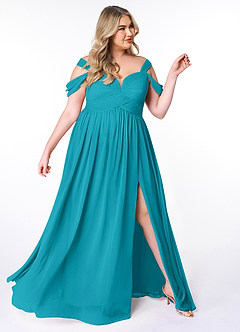 Azazie Lianne Bridesmaid Dresses Jade A-Line Off the Shoulder Chiffon Dress image10