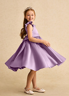 Azazie Dumpling Flower Girl Dresses Wisteria A-Line Bow Matte Satin Dress image5
