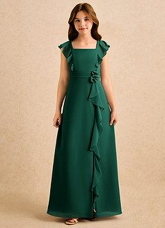 Azazie Soso Girls Formal Abiti da Ragazza di Fiori Abito A-Line in Chiffon Plissettato Smeraldo image3
