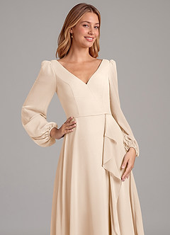 Azazie Simone Bridesmaid Dresses White Alabaster A-Line Long Sleeve Chiffon Dress image7