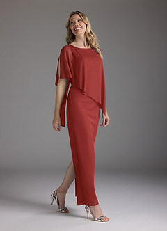Azazie Aspyn Mother of the Bride Dresses Rust Sheath Beaded Mesh Dress image2