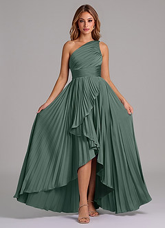 Azazie Lyrica Bridesmaid Dresses Sea Moss A-Line One Shoulder Stretch Satin Dress image6