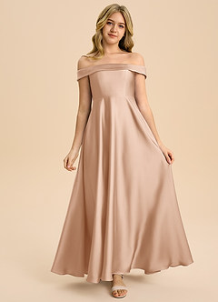 Azazie Sissy Junior Abito A-Line in Raso Elasticizzato a Spalla Scoperta Rosa Inglese image4