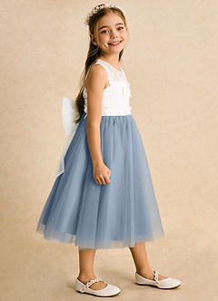 Azazie Lina Flower Girl Dresses Ivory Dusty Blue Ball-Gown Lace Dress image6