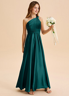 Azazie Charlize Junior Vestido de Pavo Real de Satén Elástico de Corte en A con Plisado image3