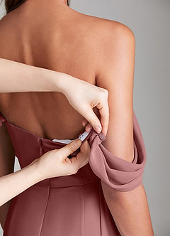 Azazie Amyra Bridesmaid Dresses Desert Rose Sheath Off the Shoulder Chiffon Convertible Dress image8
