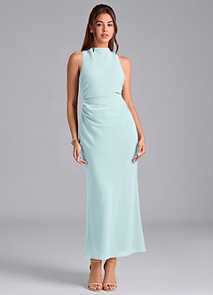 Azazie Evadne Abiti da Damigella Abito Tubino in Chiffon Plissettato Sea Glass image3