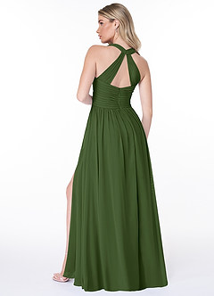 Azazie Jaclyn Abiti da Damigella Abito A-Line in Chiffon Plissettato Oliva image6
